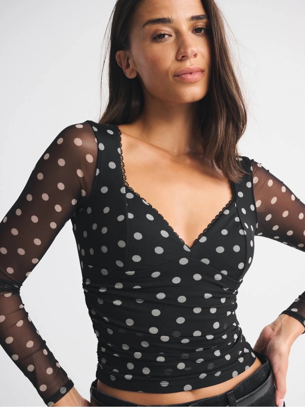 A&F Zoe Bra-Free Long-Sleeve Mesh Top